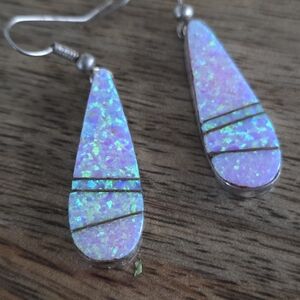 Sterling silver White opal stick inlay earrings/ White opal earrings/White Stick